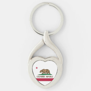 Kalifornien Statlig flagga Twisted Heart Silverfärgad Nyckelring