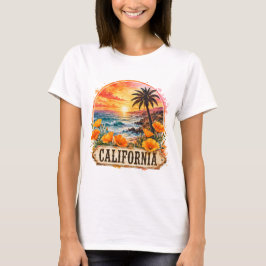 Kalifornien Strand Blomma Tropisk Akvarell Design T Shirt