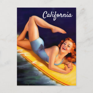 Kalifornien surfarflicka Vintage pinuppsättning Vykort