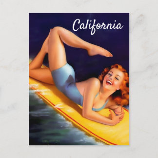 Kalifornien surfarflicka Vintage pinuppsättning Vykort