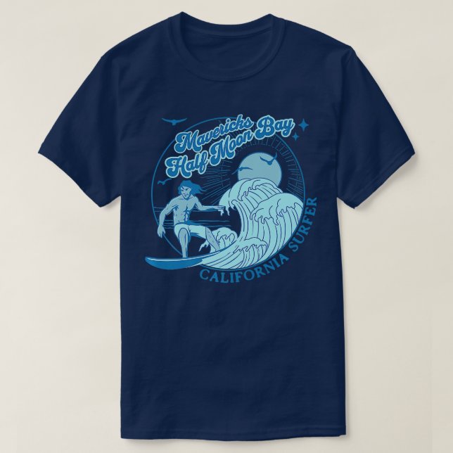 Kalifornien Surfer Mavericks Halva Måne Bay Surfin T Shirt (Design framsida)