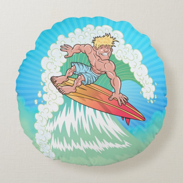 Kalifornien Surfer Rund Kudde (Framsidan)