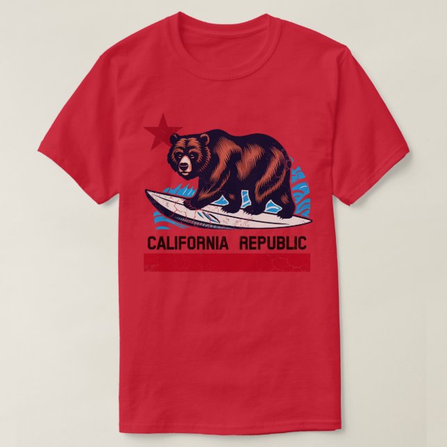 Kalifornien Surfing Bear Flagga T Shirt (Design framsida)