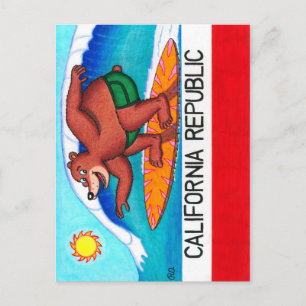 Kalifornien Surfing Bear Flagga Vykort