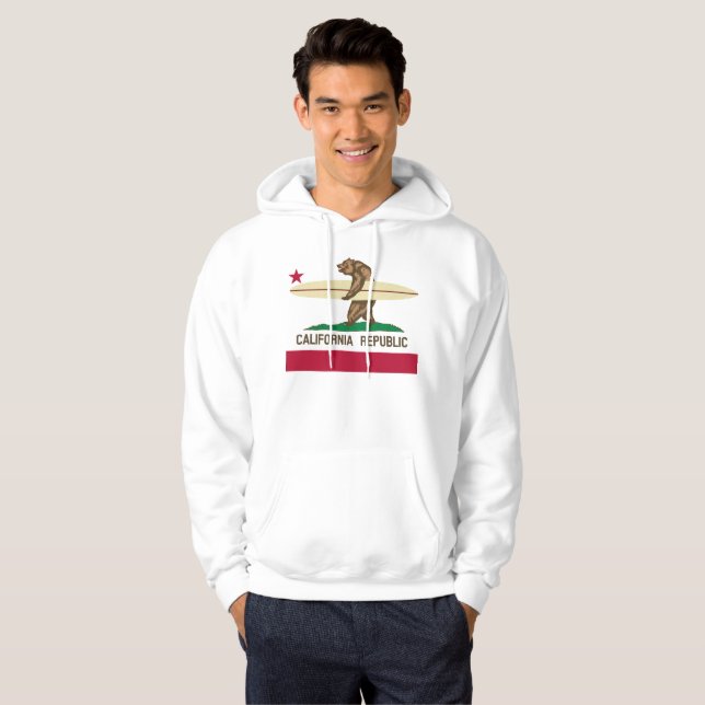 Kalifornien Surfing Bear Manar Hoodie (Hel framsida)