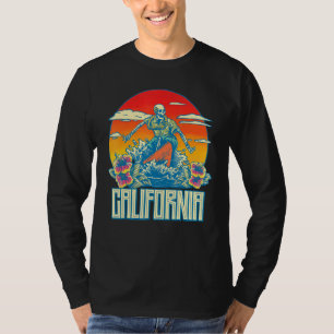 Kalifornien Surfing Skeleton Skull Dead Vågar Retr T Shirt