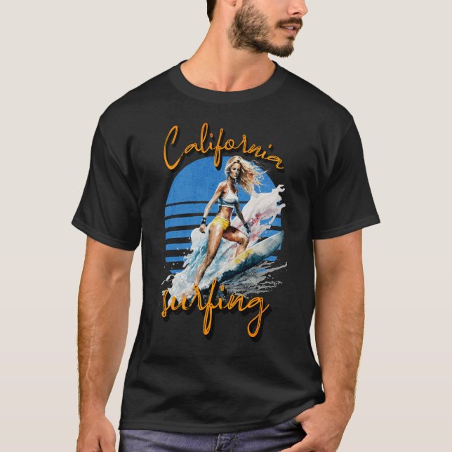 Kalifornien Surfing Surfer Girl T Shirt (Framsida)
