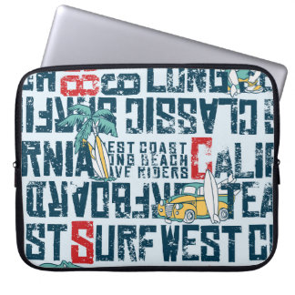 Kalifornien Surfing Team: Grunge Seamless Mönster. Laptop Fodral