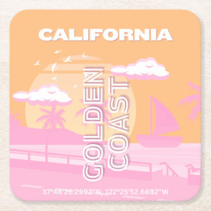 Kalifornien, Travel Art, Preppy, Preppy Travel Underlägg Papper Kvadrat