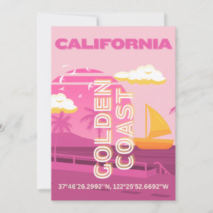 Kalifornien, Travel Art, Preppy, Rosa Julkort