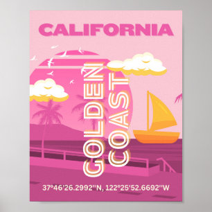 Kalifornien, Travel Art, Preppy, Rosa Poster