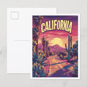 Kalifornien USA Art Vintage Illustration Travel Vykort