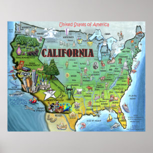 Kalifornien USA Karta Poster