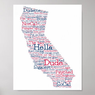 Kalifornien USA Slang Ord Art Karta Poster