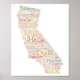 Kalifornien USA Slang Ord Art Karta Poster