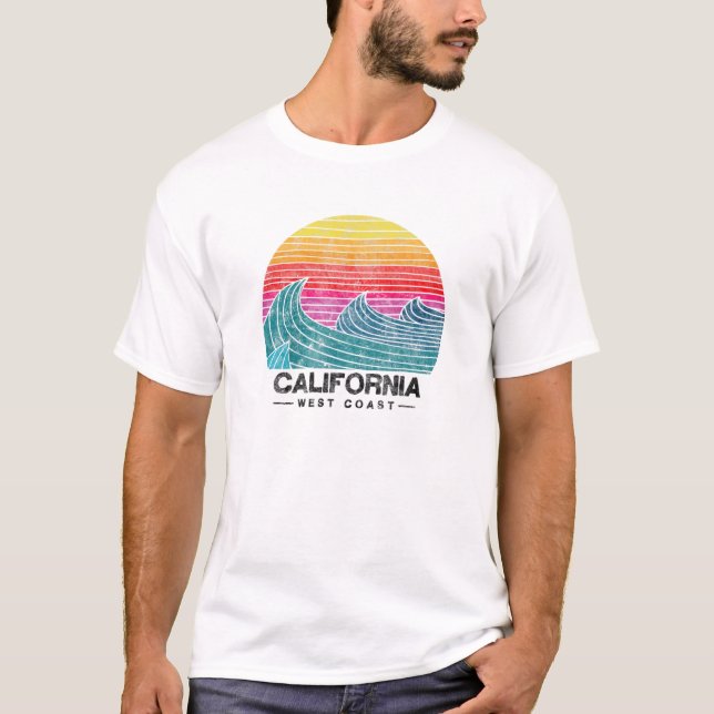 Kalifornien Väster Kusten Surfing Vågar Beach Retr T Shirt (Framsida)
