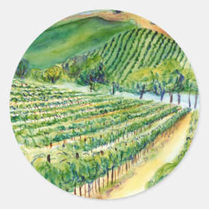 Kalifornien Vin Vineyard Painting Sticker Runt Klistermärke
