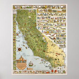 Kalifornien vintagekarta poster