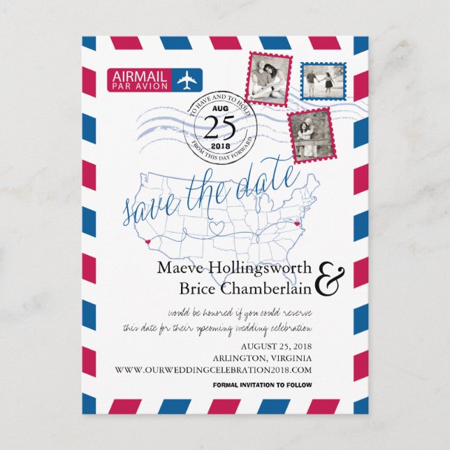 Kalifornien Virginia-plats Airmail Spara datum Meddelande Vykort (Framsida)