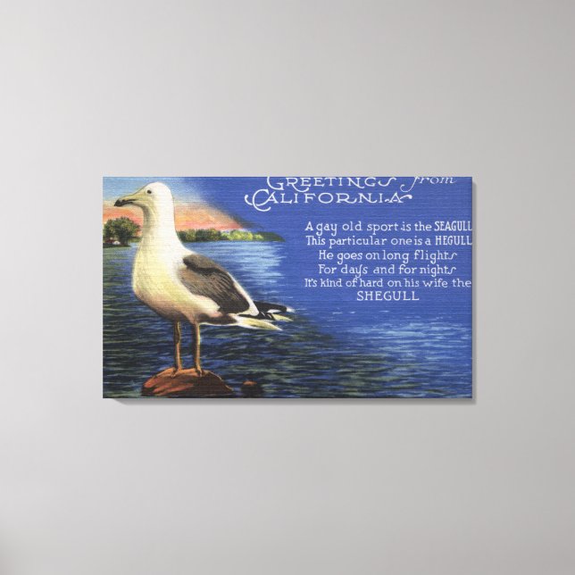 KalifornienGreetings från, Fiskmås Dikt Canvastryck (Framsida)