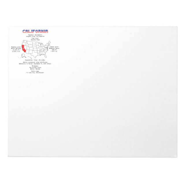 Kaliforniens amerikanska stat på en karta och anvä anteckningsblock (Framsida)