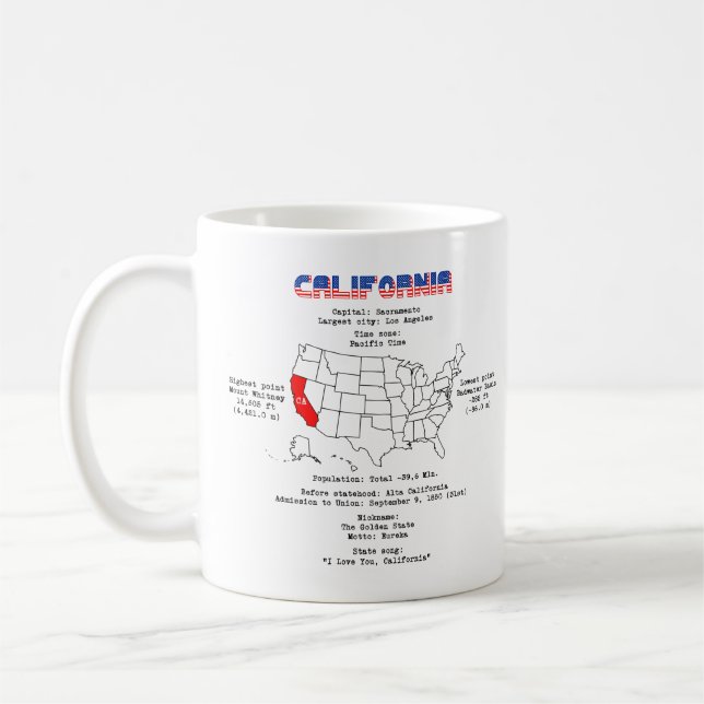 Kaliforniens amerikanska stat på en karta och anvä kaffemugg (Vänster)