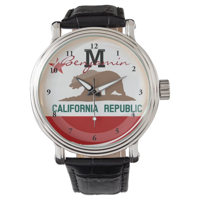 Kaliforniens Flagga Glossy Round Armbandsur (Framsida)