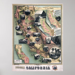 Kaliforniens Karta (1888) Poster