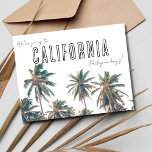 Kaliforniens målbröllop Spara datumet Vykort<br><div class="desc">Kalifornien Destination Wedding Save the Date Postcard fångar det centrala i Golden State's allure, med en sjudande utformning av handflatan träd som gör dina nära och går med dig på resan till det yttre kärlek. Brevkortets framsida visar en snyggt handflatan träd-design, som frammanar den återhållsamma elegansen och soliga ambianssynonymt med...</div>