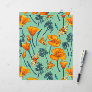 Kaliforniens poppies och mossar på jade