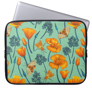 Kaliforniens poppies och mossar på jade laptop fodral