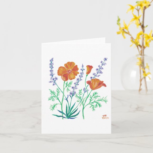 Kaliforniens poppy & lavender-kort kort (Gul blomma)
