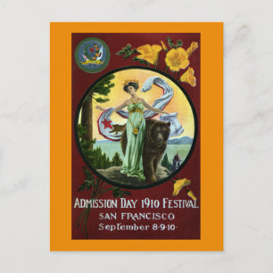 Kaliforniens tillträdesdag, festivalkvinna med bjö vykort