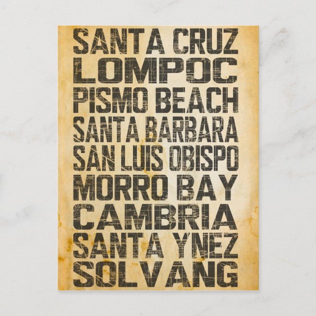 Kaliforniens vykort för centrala Kusten (Framsida)