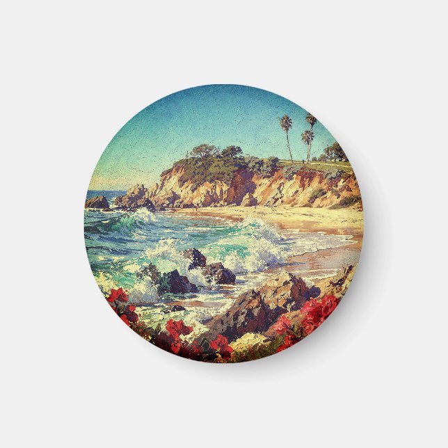 Kalifornienstrand | Impressionistisk kustkonst Magnet (Framsidan)