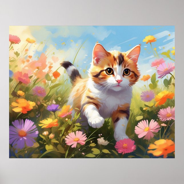 *~* Kalikå Blommor Kattunge 5:4  Katt AP68 Poster (Framsidan)