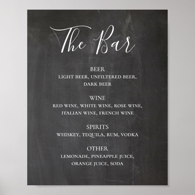 Kalikboard, modern manusförfattare bröllop alkohol poster (Framsidan)