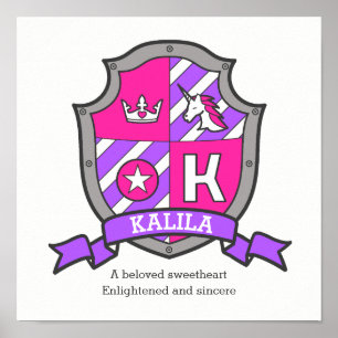 Kalila-eget namn som betyder rosa lila brev K Poster