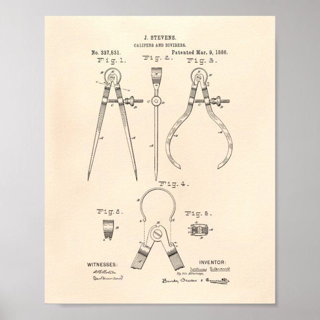Kaliprar och utdelare 1886 Patent Art Old Peper Poster (Framsidan)