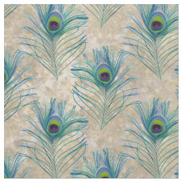 Kalk- och blå peacock-fjädrar på Cream Tyg