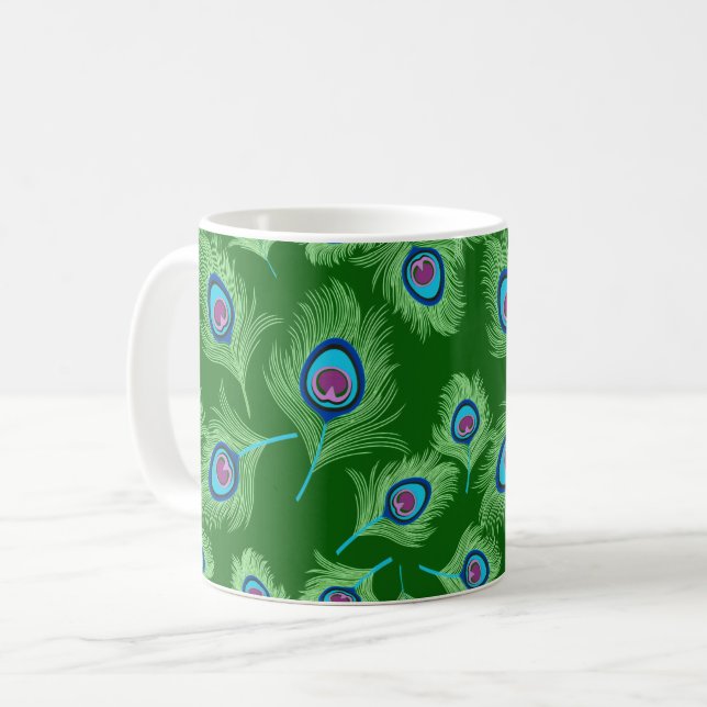 Kalk- och bläckfjädrar på Emerald Grönt Kaffemugg (Framsida vänster)