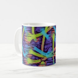 Kalka grönt, aqua och lilaabstraktdesignen kaffemugg