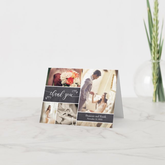 Kalkad Fotokollage Rustikalt Bröllop Tacksamhet Tack Kort (Framsida)