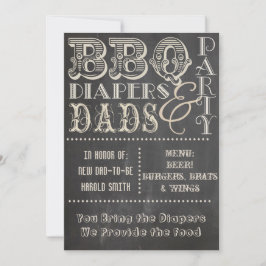 Kalkboard BBQ-blöjor och Pappor Baby Shower Inbjudningar
