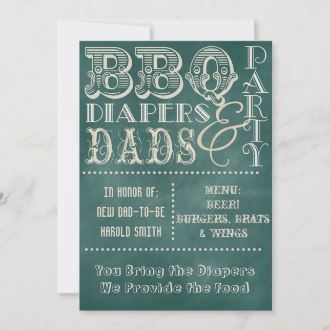 Kalkboard BBQ-blöjor och Pappor Baby Shower Inbjudningar (Framsida)