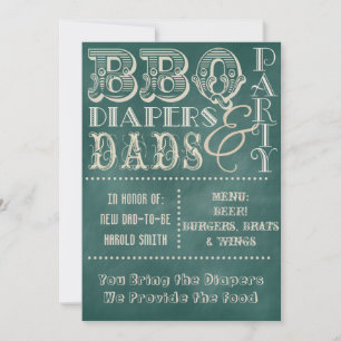 Kalkboard BBQ-blöjor och Pappor Baby Shower Inbjudningar