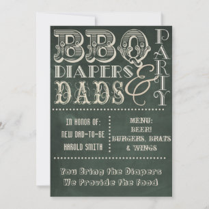 Kalkboard BBQ-blöjor och Pappor Baby Shower Inbjudningar