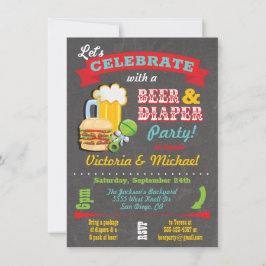 Kalkboard Beer and Diaper Baby Shower Inbjudningar
