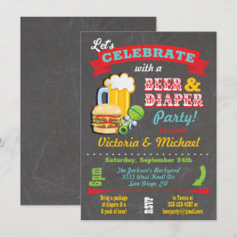 Kalkboard Beer and Diaper Baby Shower Inbjudningar