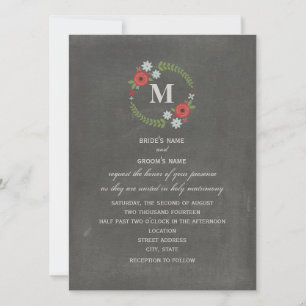 Kalkboard Inspikad Blommigt Utandning Monogram Brö Inbjudningar
